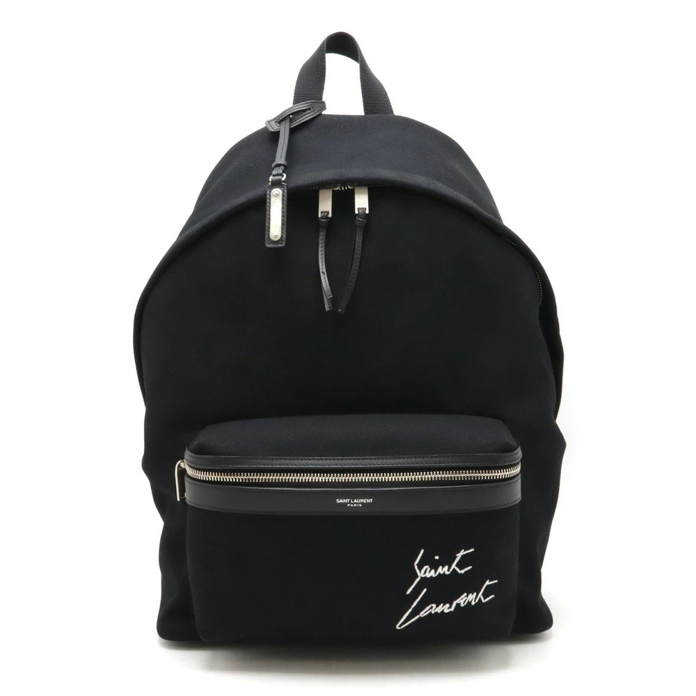 SAINT LAURENT PARIS YSL City Backpack Rucksack Canvas Leather Black
